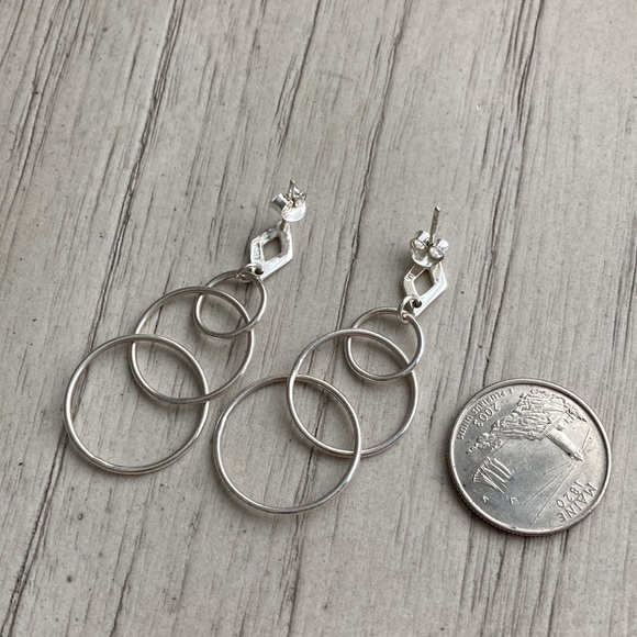 Sterling long dangle earrings with posts - Picture 3 of 4